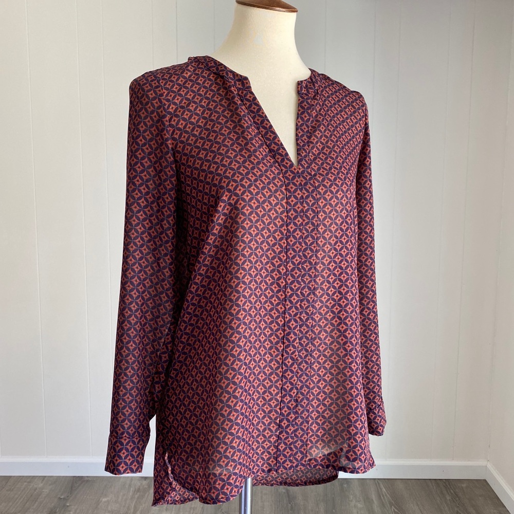 Harlowe & Graham Sheer Long Sleeve Pattern Blouse